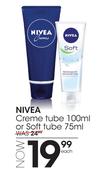 Nivea Creme Tube-100ml Or Soft Tube-75ml Each