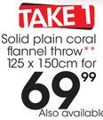 Solid Plain Coral Flannel Throw 125x150cm-Each