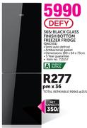 Defy 365Ltr Black Glass Finish Bottom Freezer Fridge DAC551