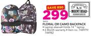 Mount Road Floral or Camo Backpack-Each