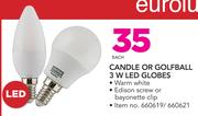 Eurolux Candle Or Golfball 3W LED Globes-Each