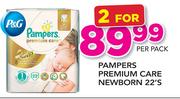 Pampers Premium Care Newborn 22's Per Pack-For 2