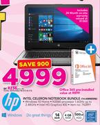 HP Intel Celeron Notebook Bundle With Pre-Installed Office 365 14-AM005NI