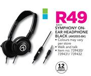 Symphony On Ear Headphone Black AM2005-BK-Each