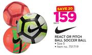 Nike React Or Pitch Ball Soccer Ball(Size 5)-Each