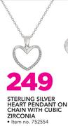 Sterling Silver Heart Pendant On Chain With Cubic Zirconia