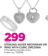Sterling Silver Neckwear Or Ring With Cubic Zirconia-Each