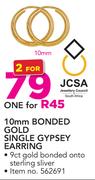 JCSA 10mm Bonded Gold Single Gypsey Earring-For Two