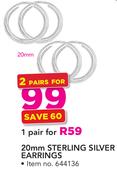 20mm Sterling Silver Earrings-For 1 Pair