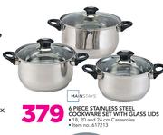 Mainstays 6 Piece Stainless Steel Cookware Set With Glass Lids