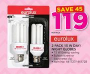 Eurolux 2 Pack 15W Day/Night Globes-Per Pack