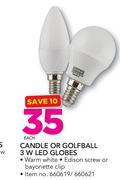 Eurolux Candle Or Golfball 3W LED Globes-Each