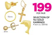Selection Of 9ct Gold Earrings-Per Pair