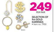 Selection Of 9ct Gold Earrings-Per Pair