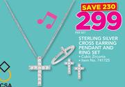 JCSA Sterling Silver Cross Earring Pendant & Ring Set-Per Set