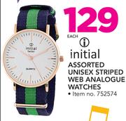 Initial Assorted Unisex Striped Web Analogue Watches-Each