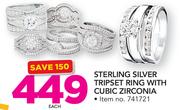 Sterling Silver Tripset Ring With Cubic Zirconia-Each