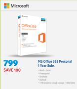 Microsoft MS Office 365 Personal 1 Year Subs