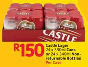 Castle Lager 24x330ml Cans Or 24x340ml Non Returnable Bottles-Per Case
