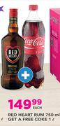 Red Heart Rum 750ml And A Free Coke 1Ltr