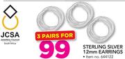 JCSA Sterling Silver 12mm Earrings-Per Pair