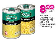 Rhodes Creamstyle Sweetcorn 410g Or Whole Kernel Corn 410g-Each