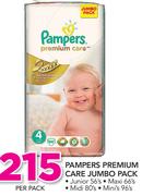 Pampers Premium Care Jumbo Pack(Junior 56's/Maxi 66's/Midi 80's Or Mini 96's Pack)-Per Pack