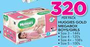 Huggies Gold Megabox Boys/Girls(Size3 144's/Size4 120's/Size4+ 108's Or Size5 100's Pack)-Per Pack