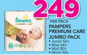 Pampers Premium Care Jumbo Pack(Junior 56's/Maxi 66,s/Midi 80's Or Mini 96's Pack)-Per Pack