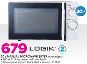Logik 20Ltr Manual Microwave (Silver) P70H20L-SES