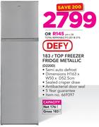 Defy 183Ltr Top Freezer Fridge (Metallic) D220D