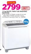 Defy 13Kg White Twin Tub Washing Machine