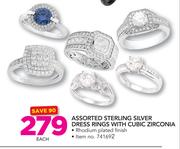 JCSA Assorted Sterling Silver Dress Rings With Cubic Zirconia-Each