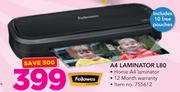 Fellowes A4 laminator Including 10 Free Pouches