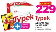 Typek A4 White Paper Box 5x500 Sheet With Free 10 Pocket Flip File