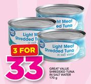 Great value Shredded Tuna In Salt Water-3x170g