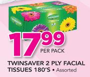 Twinsaver 2 Ply Facial Tissues-180's Per Pack