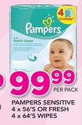 Pampers Sensitive 4x56's Or Fresh 4x64's Wipes-Per Pack