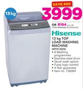 Hisense 13Kg Top Load Washing Machine WTX1302S