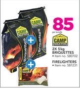 Campmaster Briquettes-2 x 5Kg With Plus Firelighters-Per Bundle