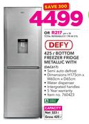 Defy 425Ltr Bottom Freezer Fridge Metallic DAC617
