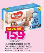 Huggies Gold Boys Or Girls Jumbo Pack(Size5 50's.Size4 60's/Size4+ 54's Or Size3 72's Pack)-Per Pack