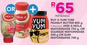 Yum Yum peanut Butter 800g, Nola Mayonnaise 750g Or Squeeze Mayonnaise 500g Or Slim Mayonnaise 780g