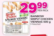 Rainbow Simply Chicken Viennas-500g Per Pack