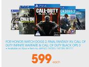 PS4 For Honor,Watch Dogs 2,Final Fantasy XV,Call Of Duty Infinite Warfare & Call Of Duty Black OPS 3
