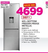 Defy 425Ltr Bottom Freezer Fridge Metallic DAC617