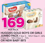 Huggies Gold Boys Or Girls Jumbo Pack Or New Baby-88's Per pack