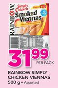 Rainbow Simply Chicken Viennas Assorted-500g Per pack