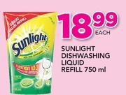 Sunlight Dishwashing Liquid Refill-750ml Each