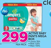 Pampers Active Baby Pants Mega Box (Junior-96's, Midi-120's, Maxi-104's) Per Pack
